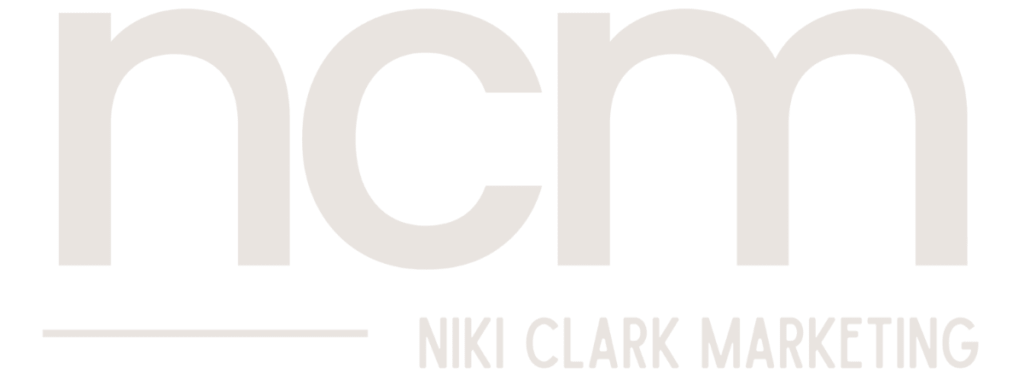 Niki Clark Marketing Logo in the color white on a transparent background