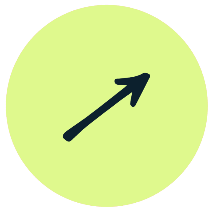 Black arrow on a circular yellow background pointing toawrds north east