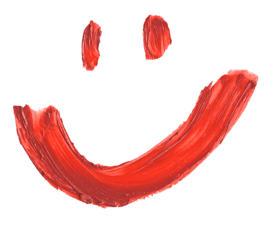 Red paint brush stroke forming a smiling face on transparent background.